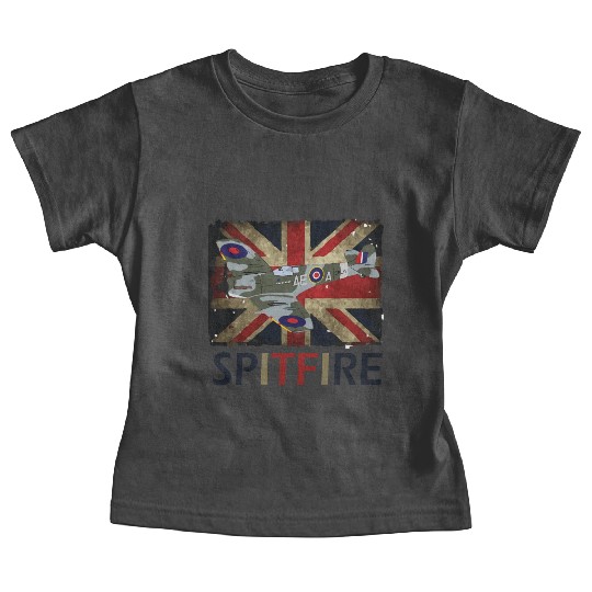 Spitfire WW2 Fighter Aircraft Airplane Union Jack Baby Tees