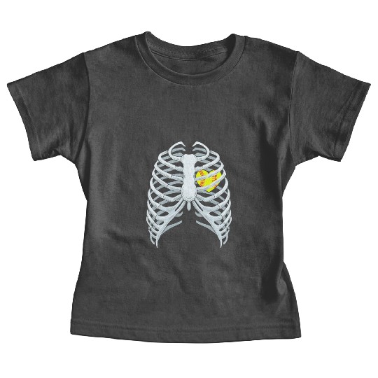 Funny Softbal Heart Skeleton Rib Cage Halloween Baby Tees