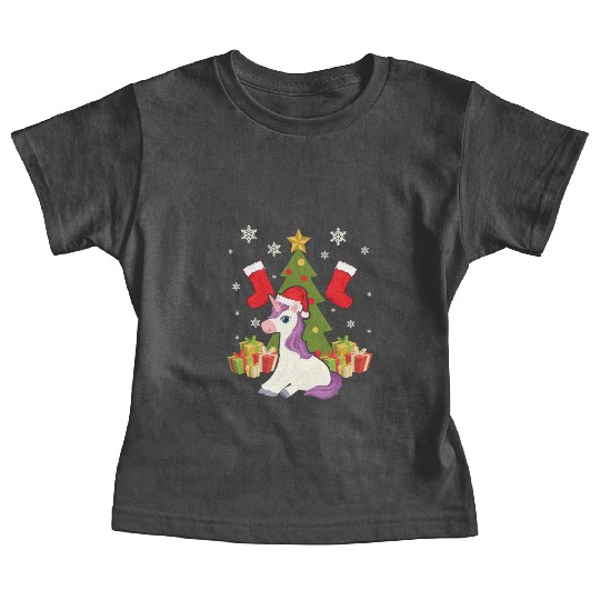 Unicorn Christmas Day Happy Holiday Santa Claus Baby Tees