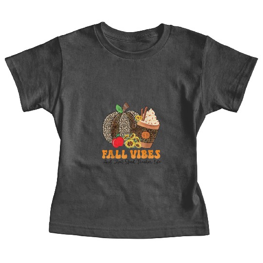 Groovy Fall Vibes Teacher Life Pumpkin Baby Tees