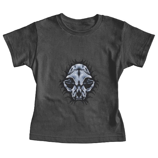 Cat Skull Bursting out gray scale oddities Baby Tees