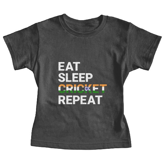 Eat Sleep Cricket Repeat IND Flag Sports Gift Baby Tees