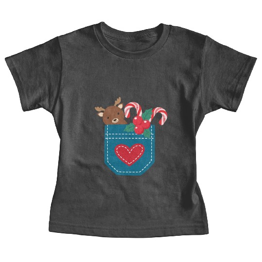 Christmas moose peppermint pocket Baby Tees