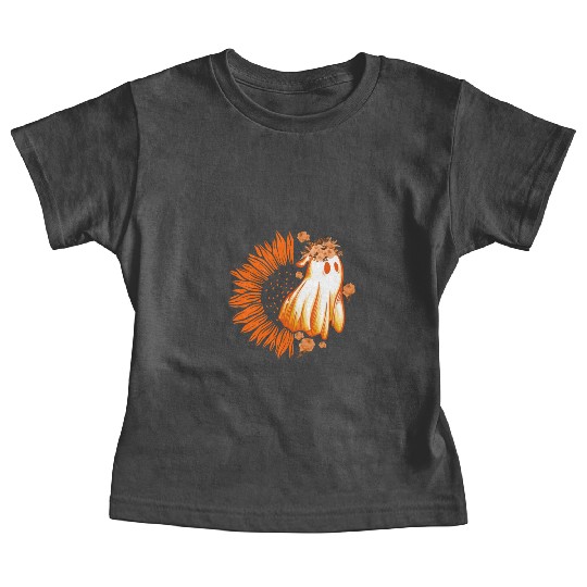 Halloween Theme Cute Ghost Sunflower Coffee Lover Baby Tees