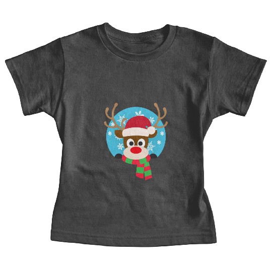Cute Rudolph Red-Nosed Reindeer Christmas Design Baby Tees