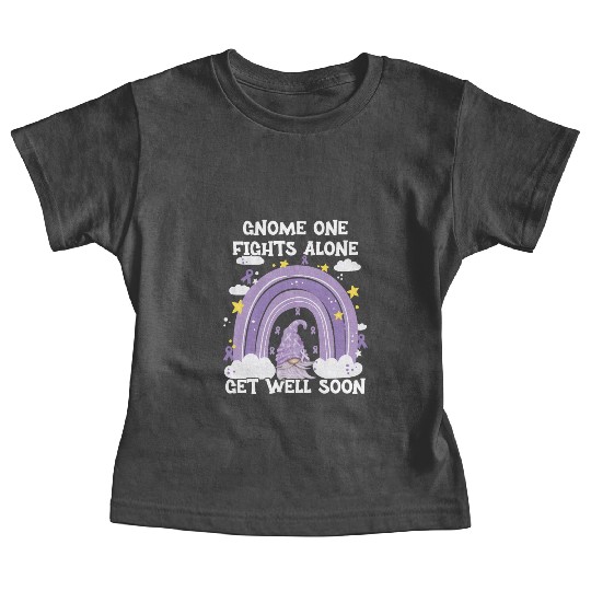 Gnome One Fights Alone Lavender Cancer Baby Tees