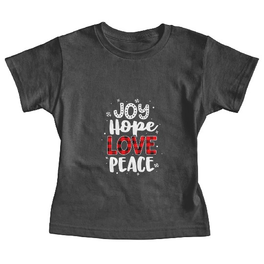 Joy Hope Love Peace Red Buffalo Plaid Christmas Baby Tees