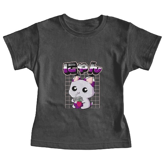 Asexual Pride Kawaii Cat Strawberry Milk Asexual F Baby Tees