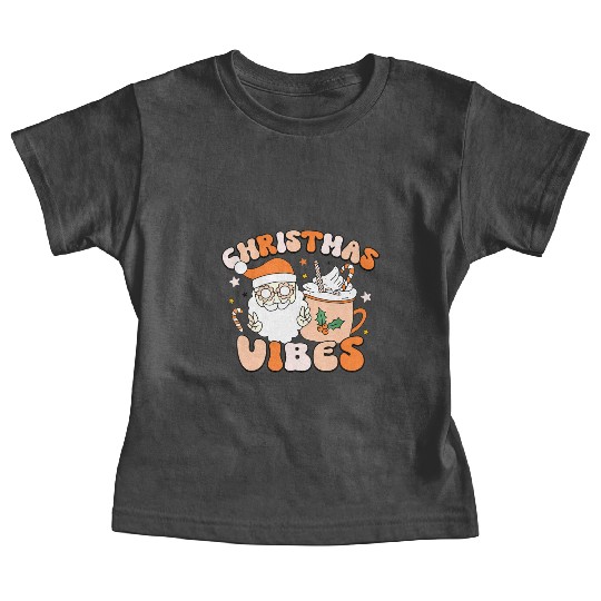 Retro Groovy Christmas Vibes Cute Santa Claus Xmas Baby Tees