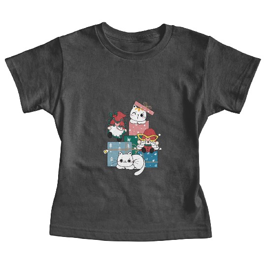 cute gnome and kitty cats on present gift box Baby Tees