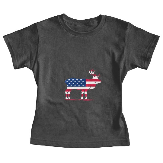 Patriotic US Flag Colored Moose Reindeer Elch Baby Tees