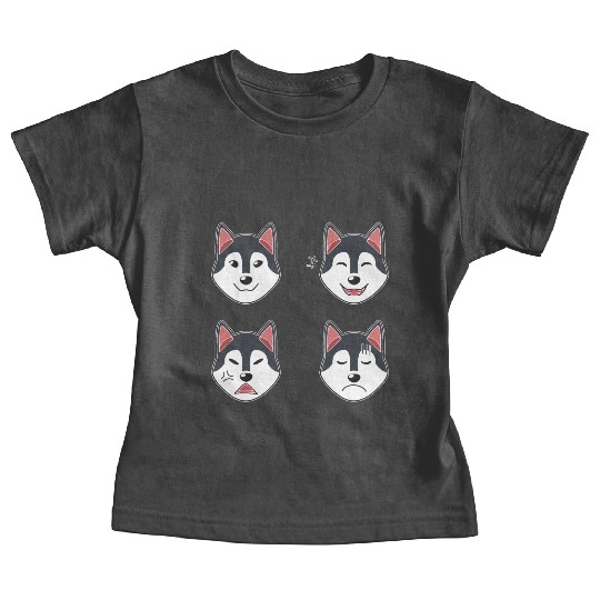 Funny Siberian Husky Dog Cartoon Faces Baby Tees