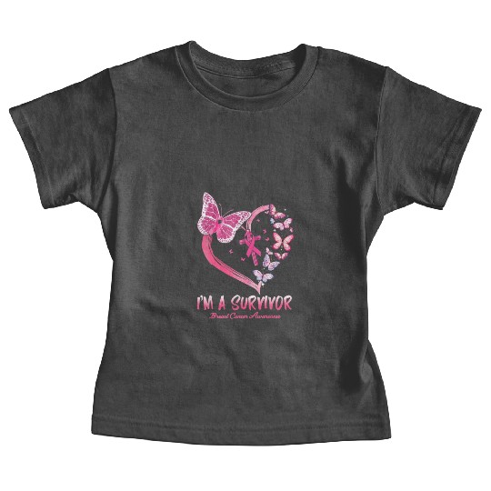 Pink Butterfly Heart I'm A Survivor Breast Cancer Baby Tees