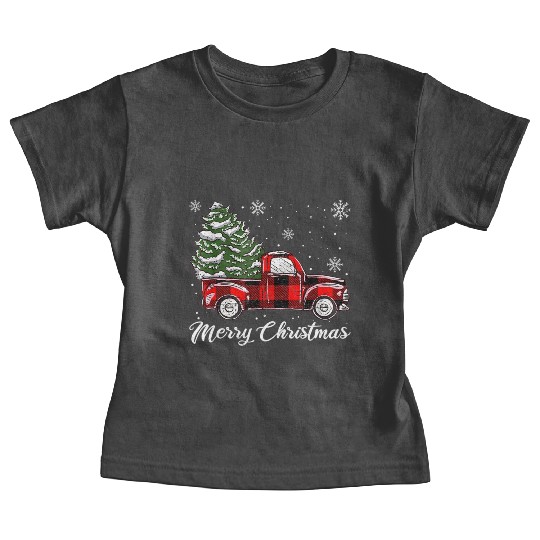 Xmas Tree Red Truck Pajama Buffalo Plaid Truck Baby Tees