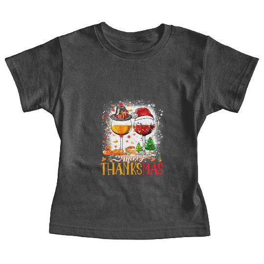 Merry Thanksmas Santa Hat Thanksgiving Christmas Baby Tees