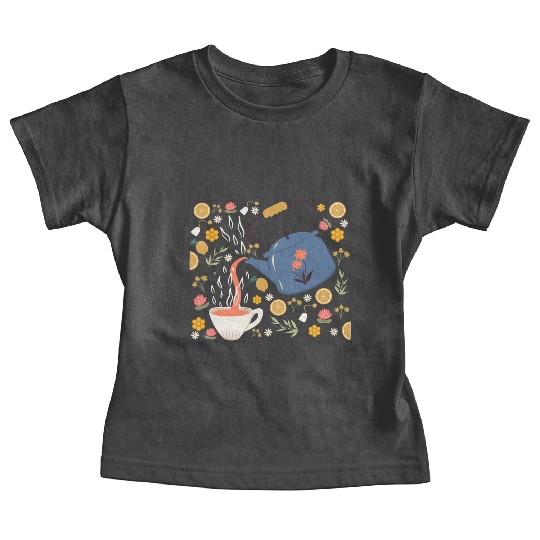Teapot Design Flower Tea Lover Baby Tees