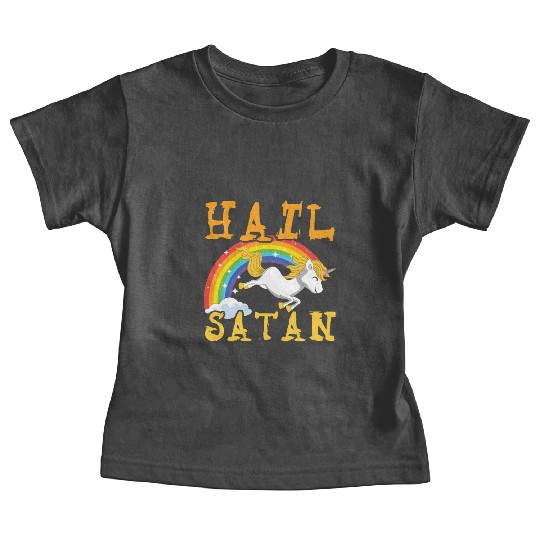 Hail Satan Unicorn Rainbow Metal Music Lover Rock Baby Tees