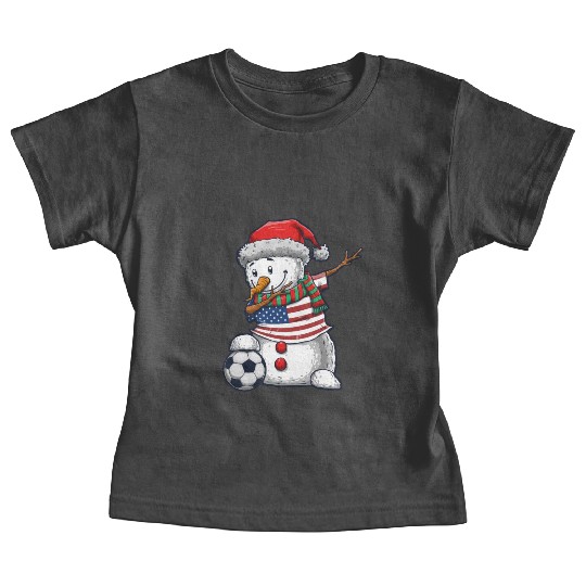 Soccer Boy Dabbing Snowman Christmas Jersey Baby Tees