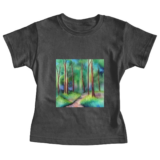 Watercolor Forest Road Baby Tees