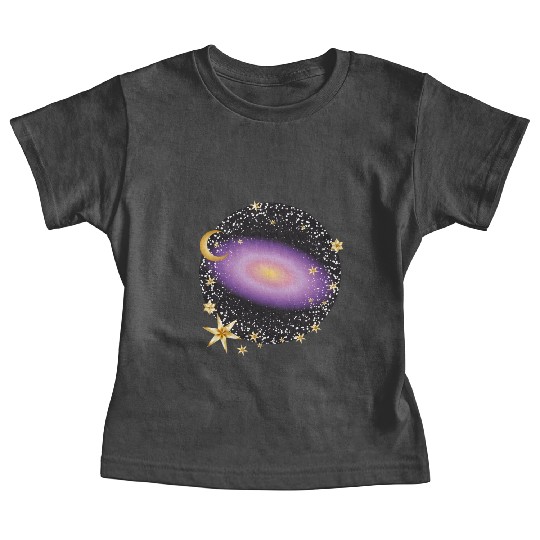 glowing violet galaxy with moon and stars Baby Tees