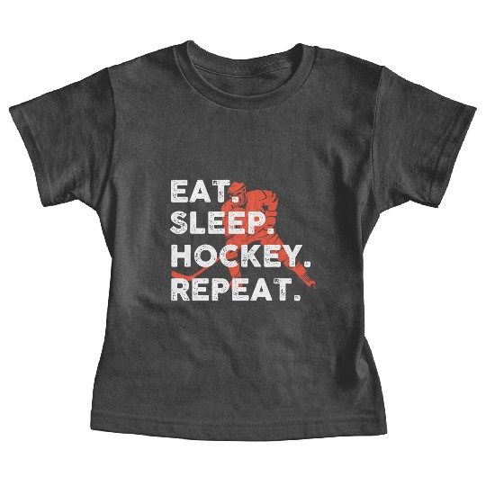 Eat Sleep Hockey Repeat Hockey Funny Ice Hockey Baby Tees