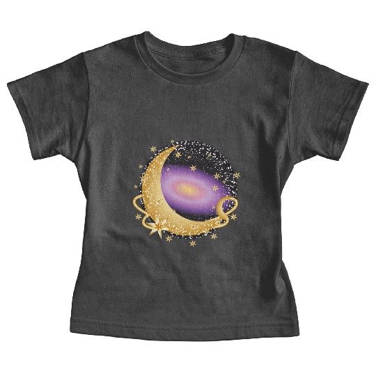 glowing violet galaxy with moon and stars Baby Tees