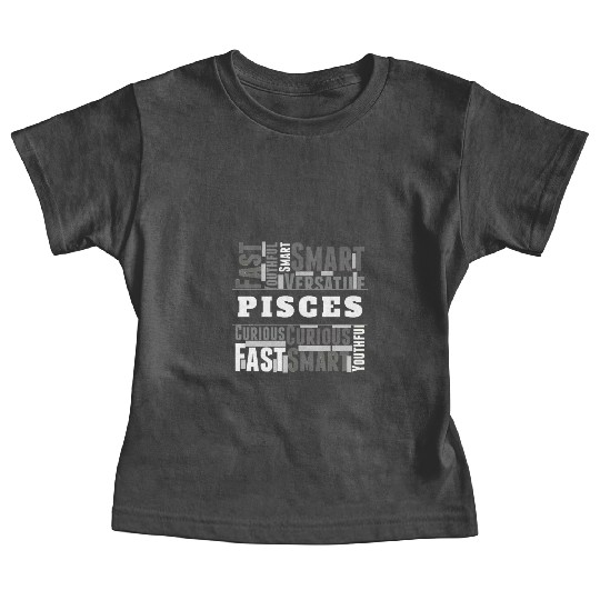Pisces Zodiac Star Sign Word Cloud Square Monochro Baby Tees