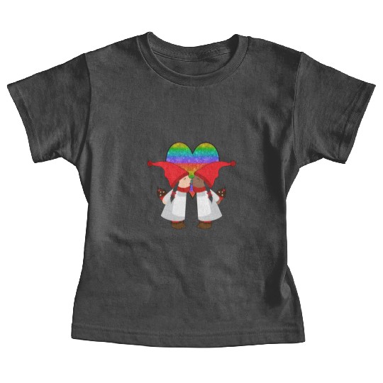 Biracial Lesbian Gnome Valentine Couple Mixed LGBT Baby Tees