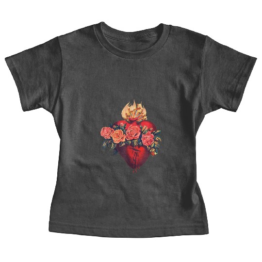 Sacred Heart of Jesus Christ Retro Sunset Art Cath Baby Tees