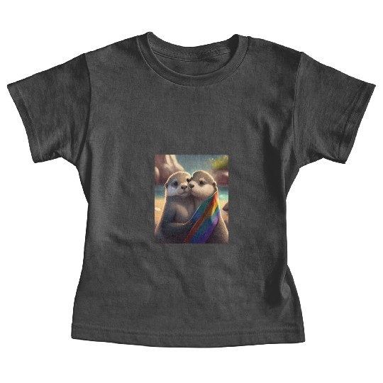Hugging Otter Holding LGBT Flaglet Otter LGBT Baby Tees