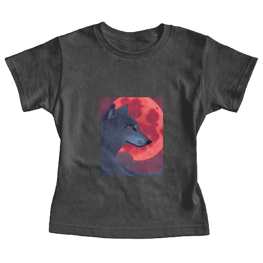 A Grey Wolf Staring at a Blood Moon Baby Tees