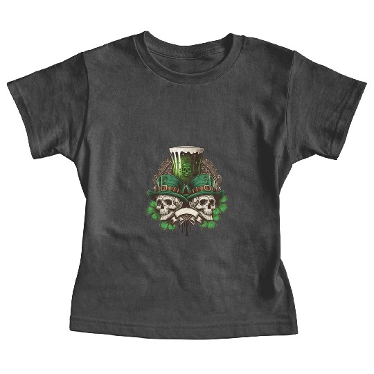 Mens St Patricks Day Irish Skull Green Shamrock Baby Tees