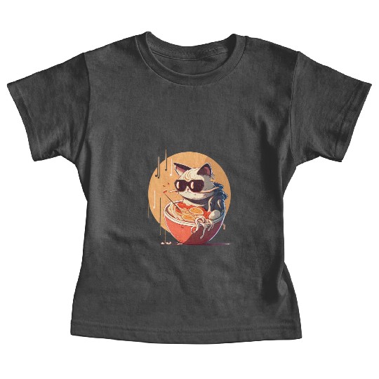 cat eating Chinese food,cute design for Meow lover Baby Tees
