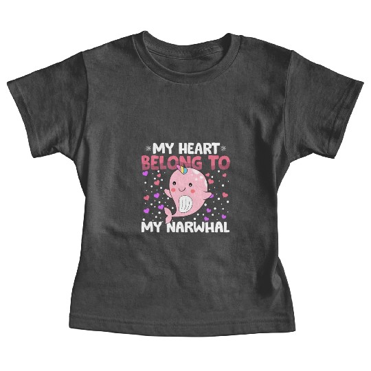 Valentines Day My Heart Belong to My Narwhal Boys Baby Tees