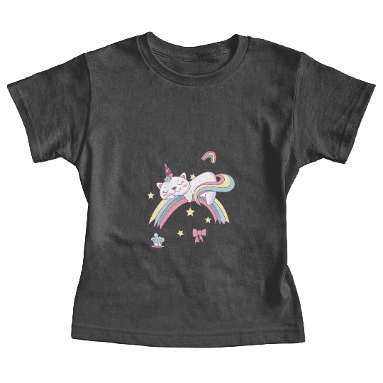 Unicorn Kawaii Cat Cartoon Over Rainbow Baby Tees