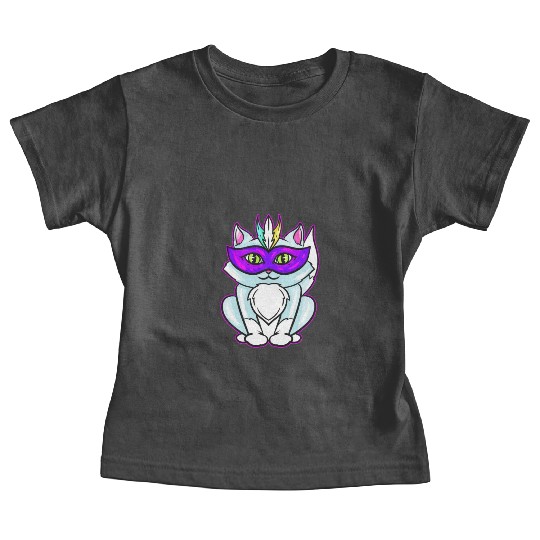 Cute Kawaii Cat With Purple Mask For Mardi Gras Baby Tees