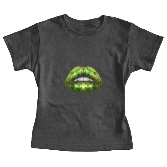 Green Lips With Shamrock For St Patricks Day Baby Tees