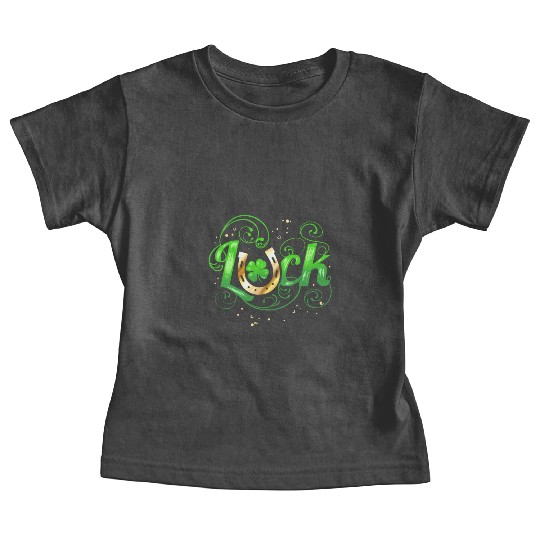 Green Golden Luck Logo With Horseshoe For St Baby Tees