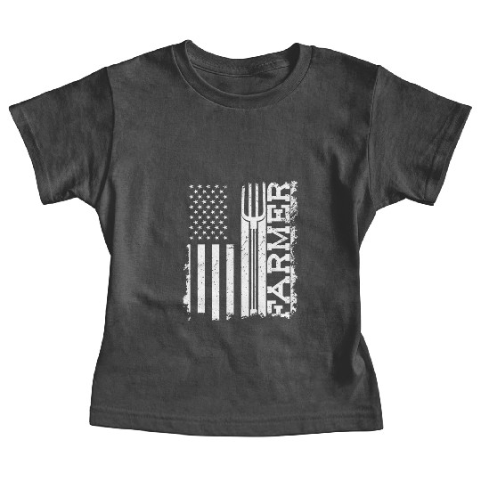 American Flag Patriotic Farmer Farming Baby Tees