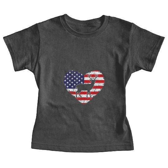 Vintage Deer Animal Lover American Flag Valentine Baby Tees