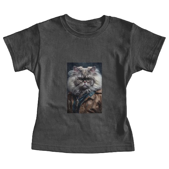 Persian Cat Breed Portrait wears a leather jacket Baby Tees