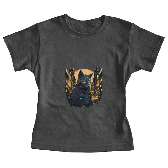 Cyberpunk cat in the city Baby Tees