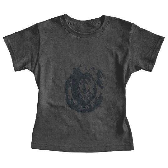 Mountain forest and wolf Baby Tees