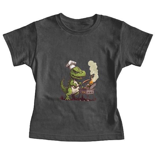 Baby Dinosaur Using A Charcoal Grill Cooking Meat Baby Tees