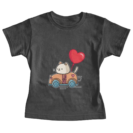 Cute cat in the love car, and love balloon - white Baby Tees