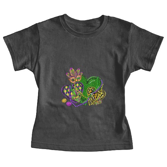 Mardi Gras Hearts Leopard Print Fleur de lis Symbo Baby Tees