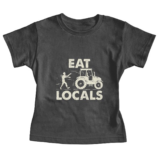 Eat locals Funny Zombie Farmer Tractor Baby Tees