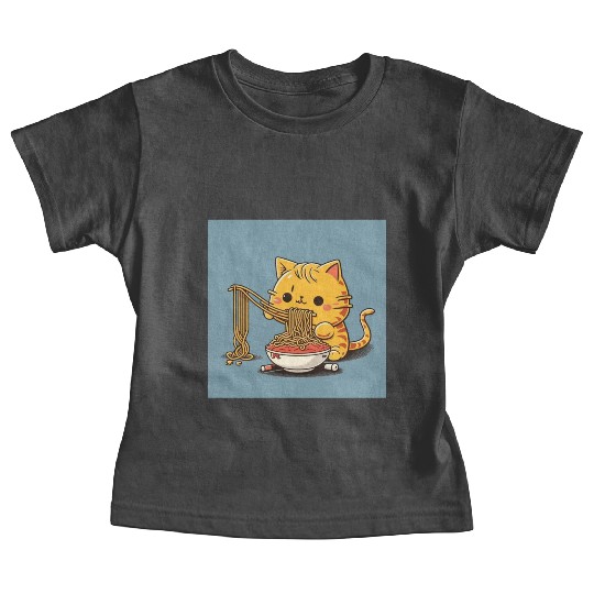 Japanese cat eating spaghetti Baby Tees