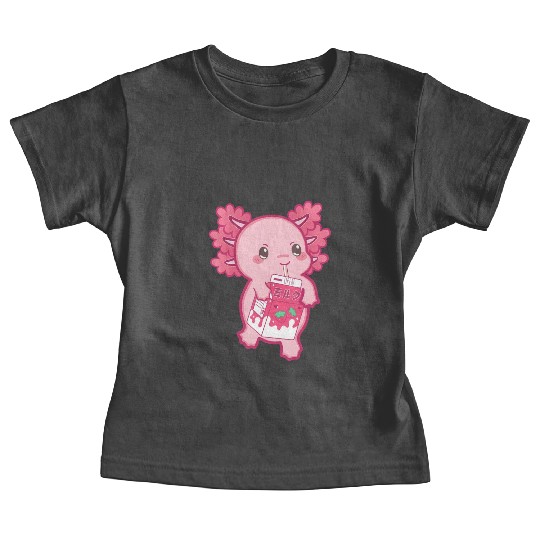 Kawaii Axolotl Strawberry Milk Teen Girl Kids Japa Baby Tees