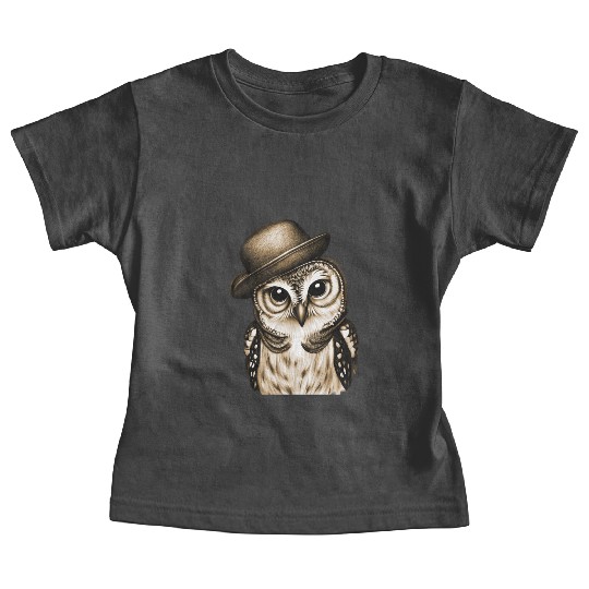 owl wearing derby hat - brown color Baby Tees